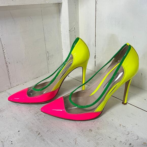 Guglielmo Rotta Plexiglass Patent Leather Stilettos Pumps Yellow/Pink 39.5 / 9 - Picture 3 of 5